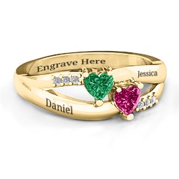 Dual Heart Gemstone Ring with Diamond Accents