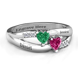 Dual Heart Gemstone Ring with Diamond Accents