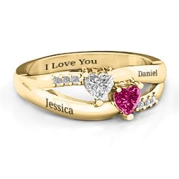 Dual Heart Gemstone Ring with Diamond Accents