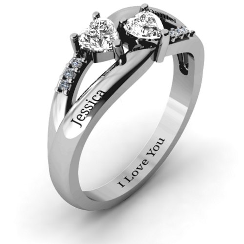 Dual Heart Gemstone Ring with Diamond Accents