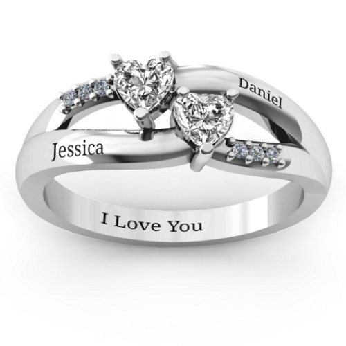 Dual Heart Gemstone Ring with Diamond Accents