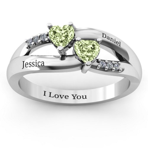 Dual Heart Gemstone Ring with Diamond Accents