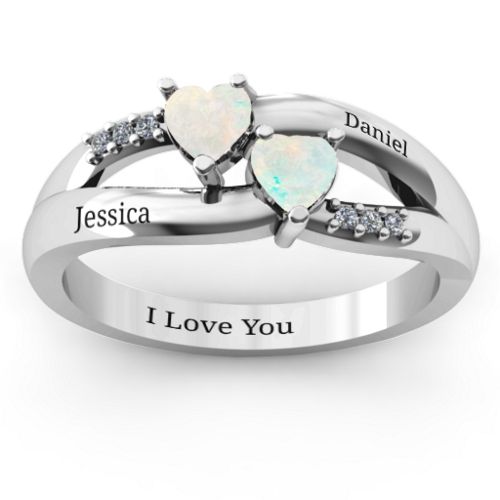 Dual Heart Gemstone Ring with Diamond Accents