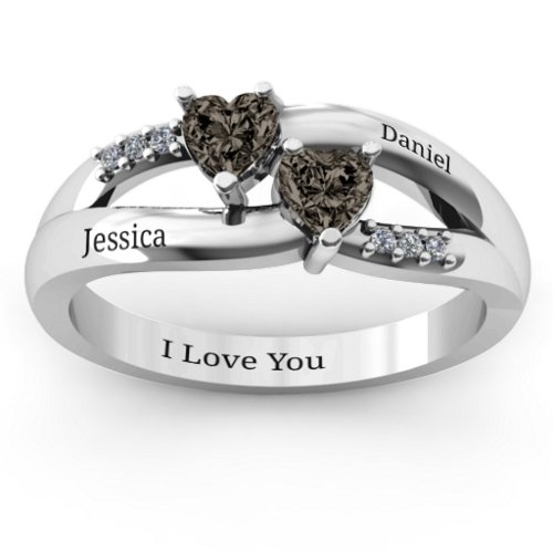 Dual Heart Gemstone Ring with Diamond Accents