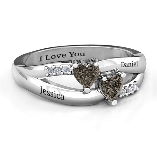 Dual Heart Gemstone Ring with Diamond Accents