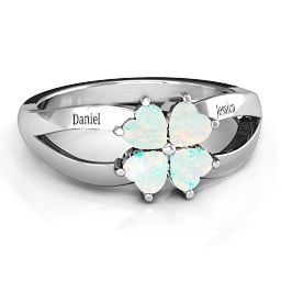 Engravable Clover Heart Cut Gemstone Ring with Split Shank