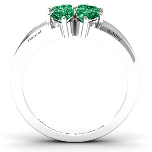 Engravable Clover Heart Cut Gemstone Ring with Split Shank