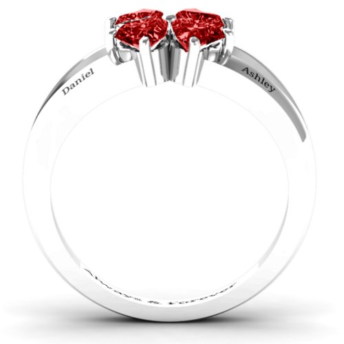 Engravable Clover Heart Cut Gemstone Ring with Split Shank