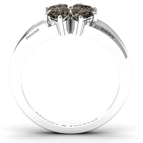 Engravable Clover Heart Cut Gemstone Ring with Split Shank