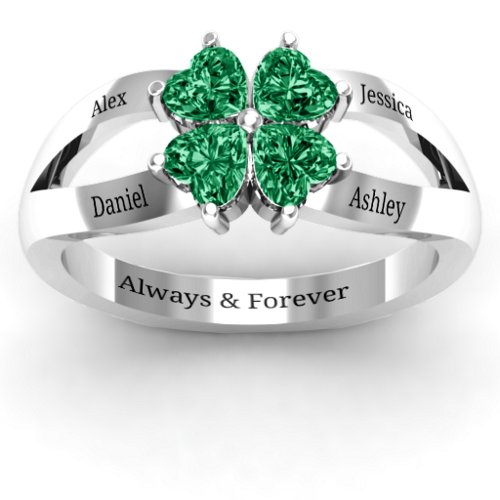 Engravable Clover Heart Cut Gemstone Ring with Split Shank