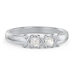 Hugs & Kisses XOXO Ring with 2-5 Stones in 925 Sterling Silver with Cubic Zirconia, Blue Sapphire, and Aquamarine