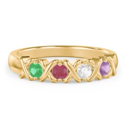 Hugs & Kisses XOXO Ring with 2-5 Stones in 9K Solid Yellow Gold with Emerald, Ruby, Cubic Zirconia, Amethyst, and Blue Sapphire