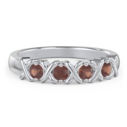 Hugs & Kisses XOXO Ring with 2-5 Stones in 925 Sterling Silver with Garnet and Blue Sapphire
