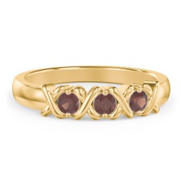 Hugs & Kisses XOXO Ring with 2-5 Stones in 9K Solid Yellow Gold with Garnet