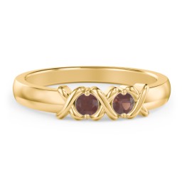 Hugs & Kisses XOXO Ring with 2-5 Stones in 9K Solid Yellow Gold with Garnet