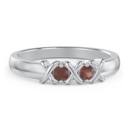 Hugs & Kisses XOXO Ring with 2-5 Stones in 925 Sterling Silver with Garnet