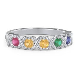 Hugs & Kisses XOXO Ring with 2-5 Stones in 925 Sterling Silver with Ruby, Citrine, Emerald, and Blue Sapphire