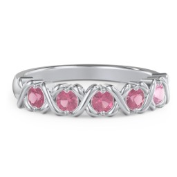 Hugs & Kisses XOXO Ring with 2-5 Stones in 925 Sterling Silver with Pink Tourmaline