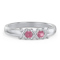 Hugs & Kisses XOXO Ring with 2-5 Stones in 925 Sterling Silver with Pink Tourmaline