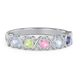 Hugs & Kisses XOXO Ring with 2-5 Stones in 925 Sterling Silver with Aquamarine, Peridot, and Pink Tourmaline