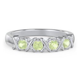 Hugs & Kisses XOXO Ring with 2-5 Stones in 925 Sterling Silver with Peridot and Blue Sapphire
