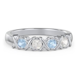 Hugs & Kisses XOXO Ring with 2-5 Stones in 925 Sterling Silver with Blue Topaz and Cubic Zirconia