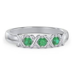 Hugs & Kisses XOXO Ring with 2-5 Stones in 925 Sterling Silver with Emerald