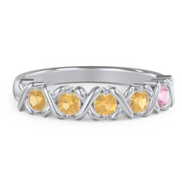 Hugs & Kisses XOXO Ring with 2-5 Stones in 925 Sterling Silver with Citrine and Pink Tourmaline