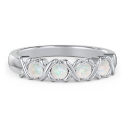 Hugs & Kisses XOXO Ring with 2-5 Stones in 925 Sterling Silver with Opal and Blue Sapphire