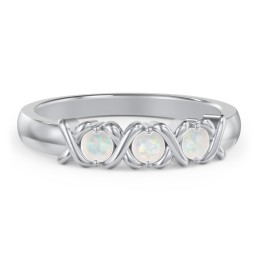 Hugs & Kisses XOXO Ring with 2-5 Stones in 925 Sterling Silver with Opal