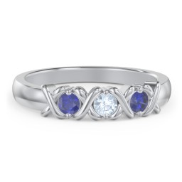 Hugs & Kisses XOXO Ring with 2-5 Stones in 925 Sterling Silver with Blue Sapphire and Aquamarine
