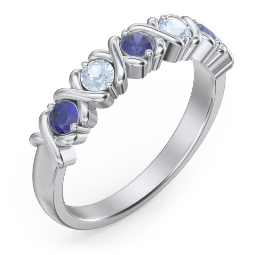 Hugs & Kisses XOXO Ring with 2-5 Stones – Sterling Silver with Blue Sapphire and Aquamarine