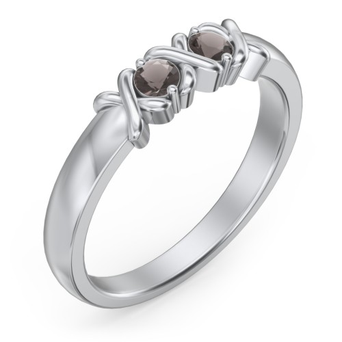 Hugs & Kisses XOXO Ring with 2-5 Stones – Sterling Silver with Smokey Quartz