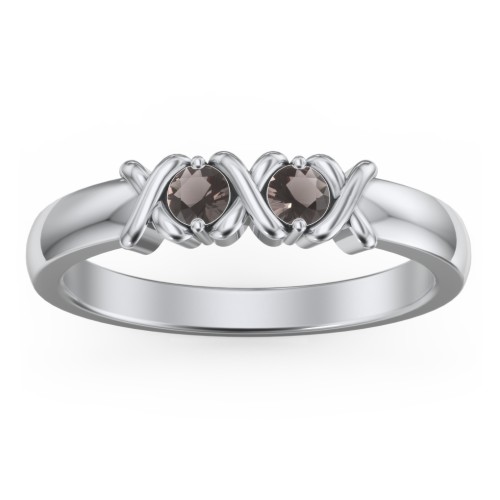 Hugs & Kisses XOXO Ring with 2-5 Stones – Sterling Silver with Smokey Quartz