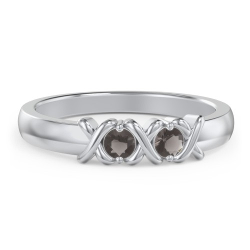 Hugs & Kisses XOXO Ring with 2-5 Stones – Sterling Silver with Smokey Quartz