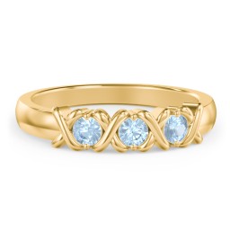 Hugs & Kisses XOXO Ring with 2-5 Stones in 9K Solid Yellow Gold with Blue Topaz