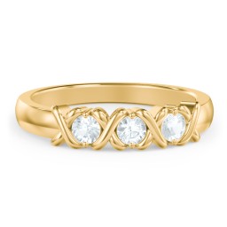 Hugs & Kisses XOXO Ring with 2-5 Stones in 9K Solid Yellow Gold with Aquamarine