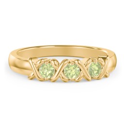 Hugs & Kisses XOXO Ring with 2-5 Stones in 9K Solid Yellow Gold with Peridot