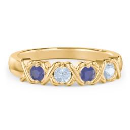 Hugs & Kisses XOXO Ring with 2-5 Stones in 9K Solid Yellow Gold with Blue Sapphire and Aquamarine