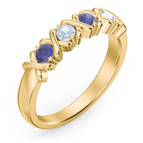 Hugs & Kisses XOXO Ring with 2-5 Stones – 9kt Yellow Gold with Blue Sapphire and Aquamarine