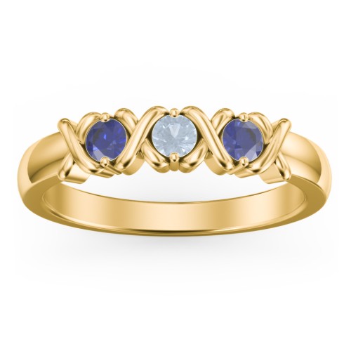 Hugs & Kisses XOXO Ring with 2-5 Stones – 9kt Yellow Gold with Blue Sapphire and Aquamarine