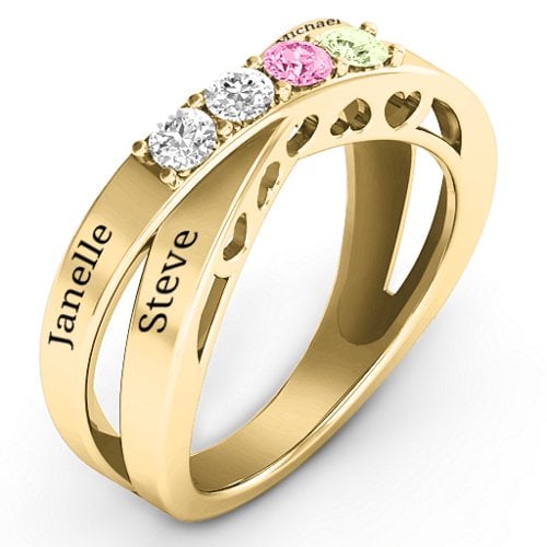 Across My Heart 4-Stone Ring – 9kt Yellow Gold with Diamond, Pink Tourmaline, and Peridot