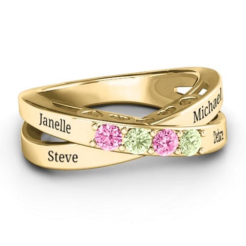 Across My Heart 4-Stone Ring – 9kt Yellow Gold with Pink Tourmaline and Peridot
