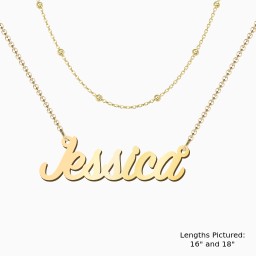 Personalised Name Necklace Layering Set with Ball Station Chain in 18K Gold Plated Silver