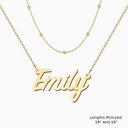 Personalised Name Necklace Layering Set with Ball Station Chain in 18K Gold Plated Silver