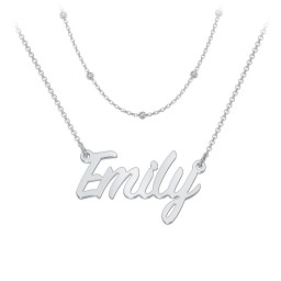 Personalised Name Necklace Layering Set with Ball Station Chain in 925 Sterling Silver