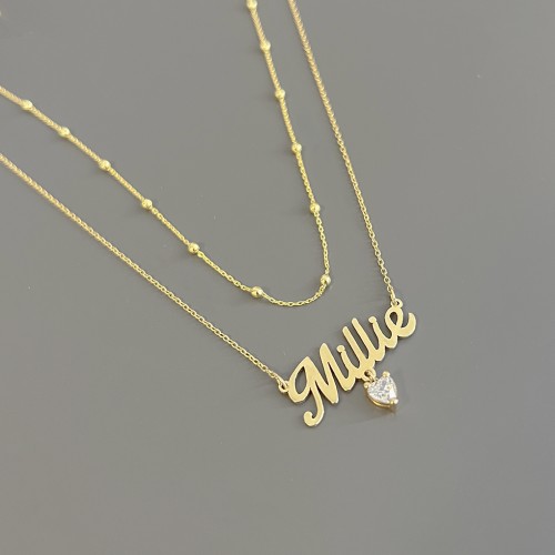 Personalised Name Necklace Layering Set with Ball Station Chain – Sterling Silver