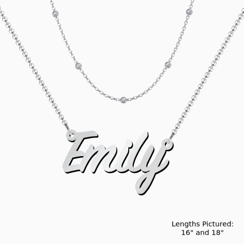 Personalised Name Necklace Layering Set with Ball Station Chain – Sterling Silver
