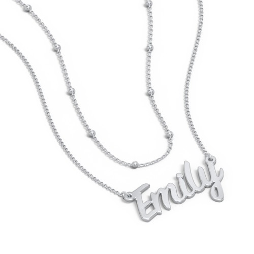 Personalised Name Necklace Layering Set with Ball Station Chain – Sterling Silver