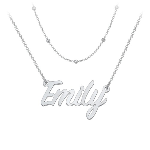 Personalised Name Necklace Layering Set with Ball Station Chain – Sterling Silver
